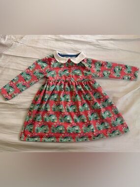 Mini Boden Pink and Green duck Print Long-Sleeve Dress!